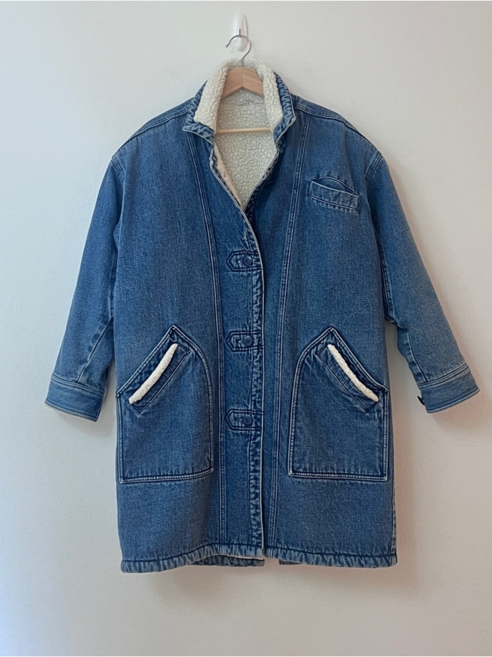 Vintage 80s era Oversized Denim Jacket Sherpa Lined Ranch Coat